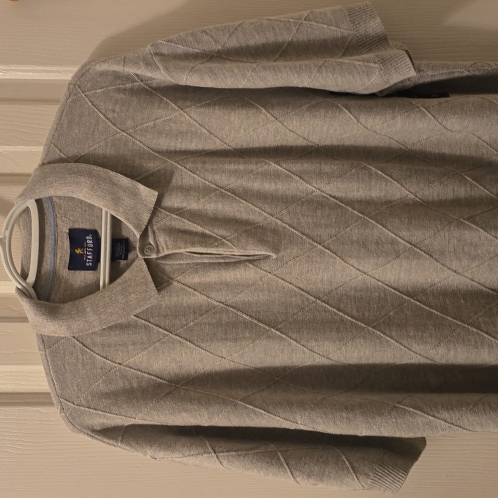 STAFFORD BRAND MENS GRAY SHORT SLEEVE 3 BUTTON PULLOVER POLO SWEATER SIZE XXL